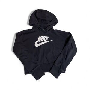 Nike Black Kids Hoodie White Swoosh Logo Medium